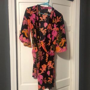 Julie Brown black and pink floral wrap dress